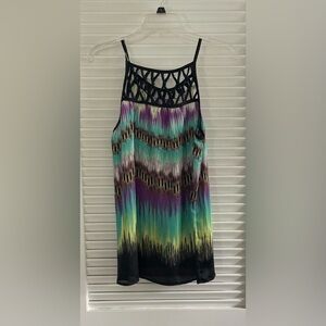 Bisou Bisou Black and Purple Graphic Cut Out Tank Top